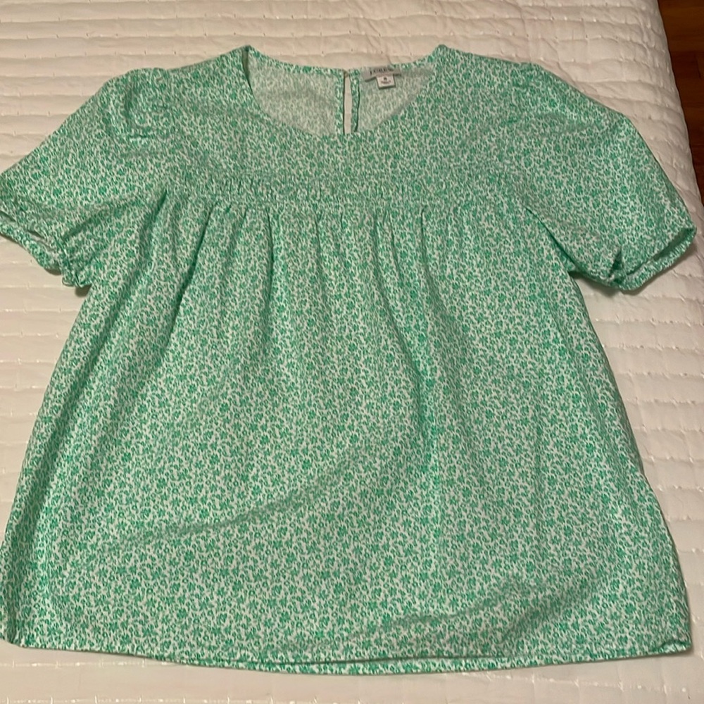 J. Crew Factory green floral puff sleeve top